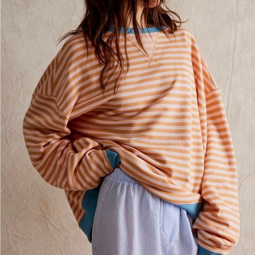 Free People Classic Stripe Oversize Crew Latte